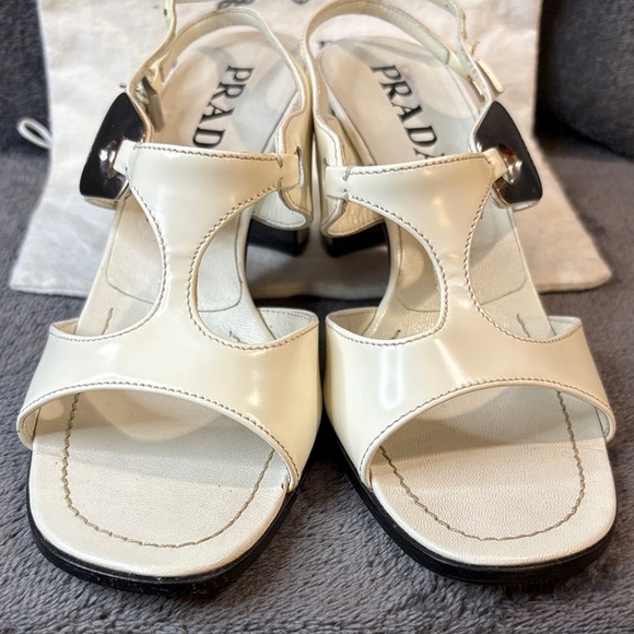 Prada Geometric Cream Logo Triangle Slingback Pumps In Argento 35.5 Sale As Is - Picture 14 of 15